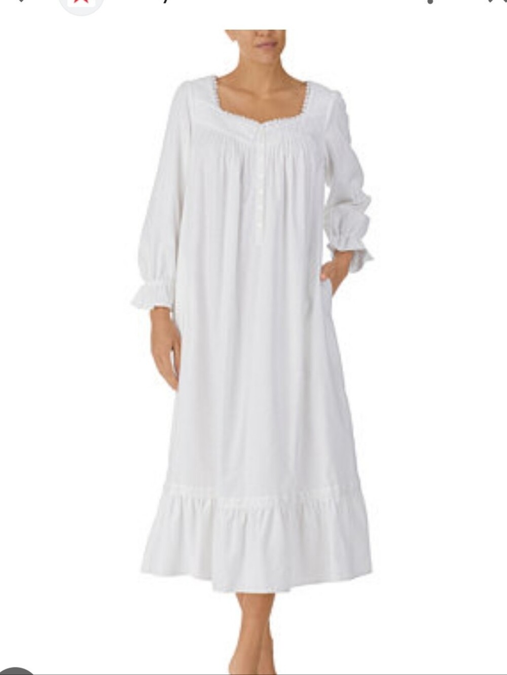 Eileen West White Embroidered Cotton Flannel Ballet Nightgown Large